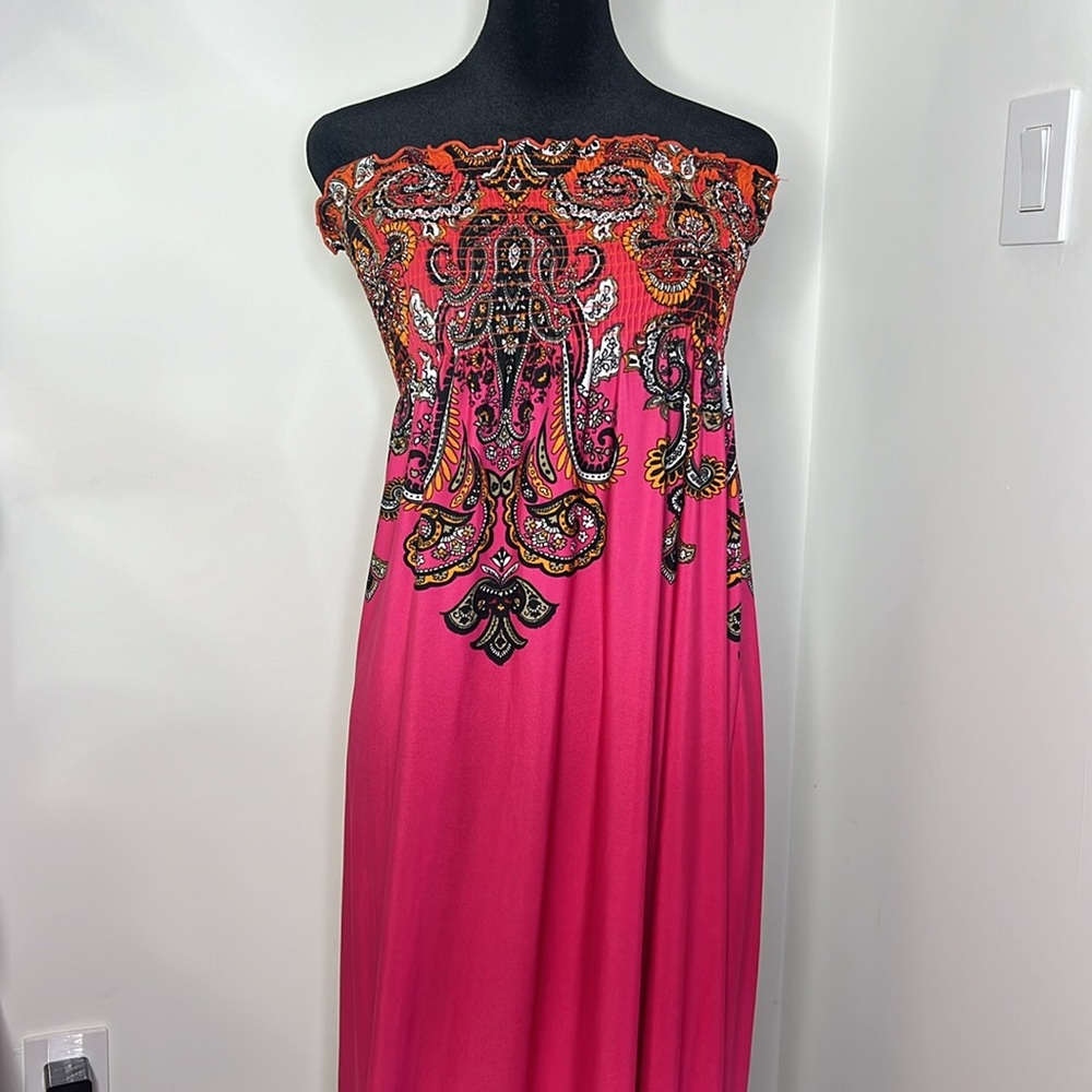 Venus Women’s Pink Smocked Bodice Strapless Maxi Dress Size Small beach - Picture 4 of 8